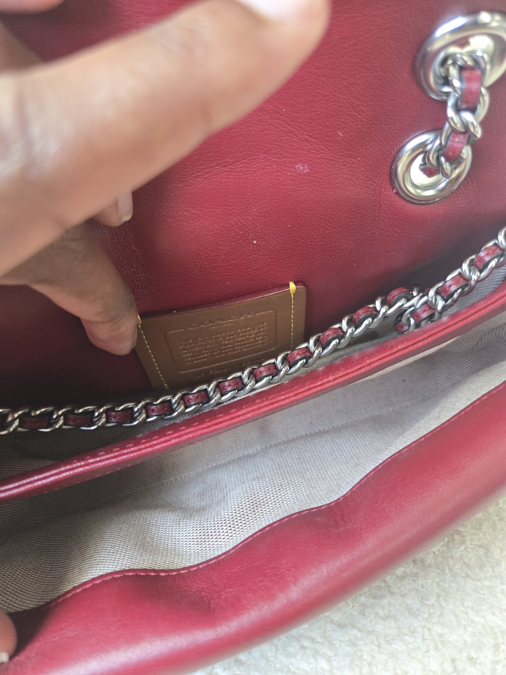 Coach Quilted Tabby 20 Red Leather Shoulder Bag with Chain Strap - Picture 8 of 11